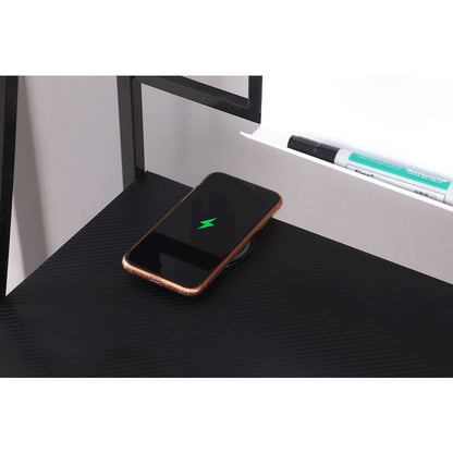 Black and Gunmetal Writing Desk with USB Ports