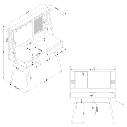 Black and Gunmetal Writing Desk with USB Ports