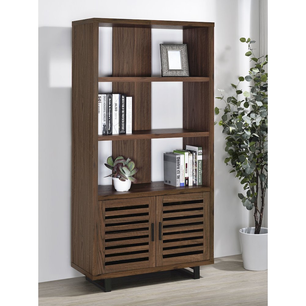 Rodger Walnut 3-shelf Cabinet Bookcase