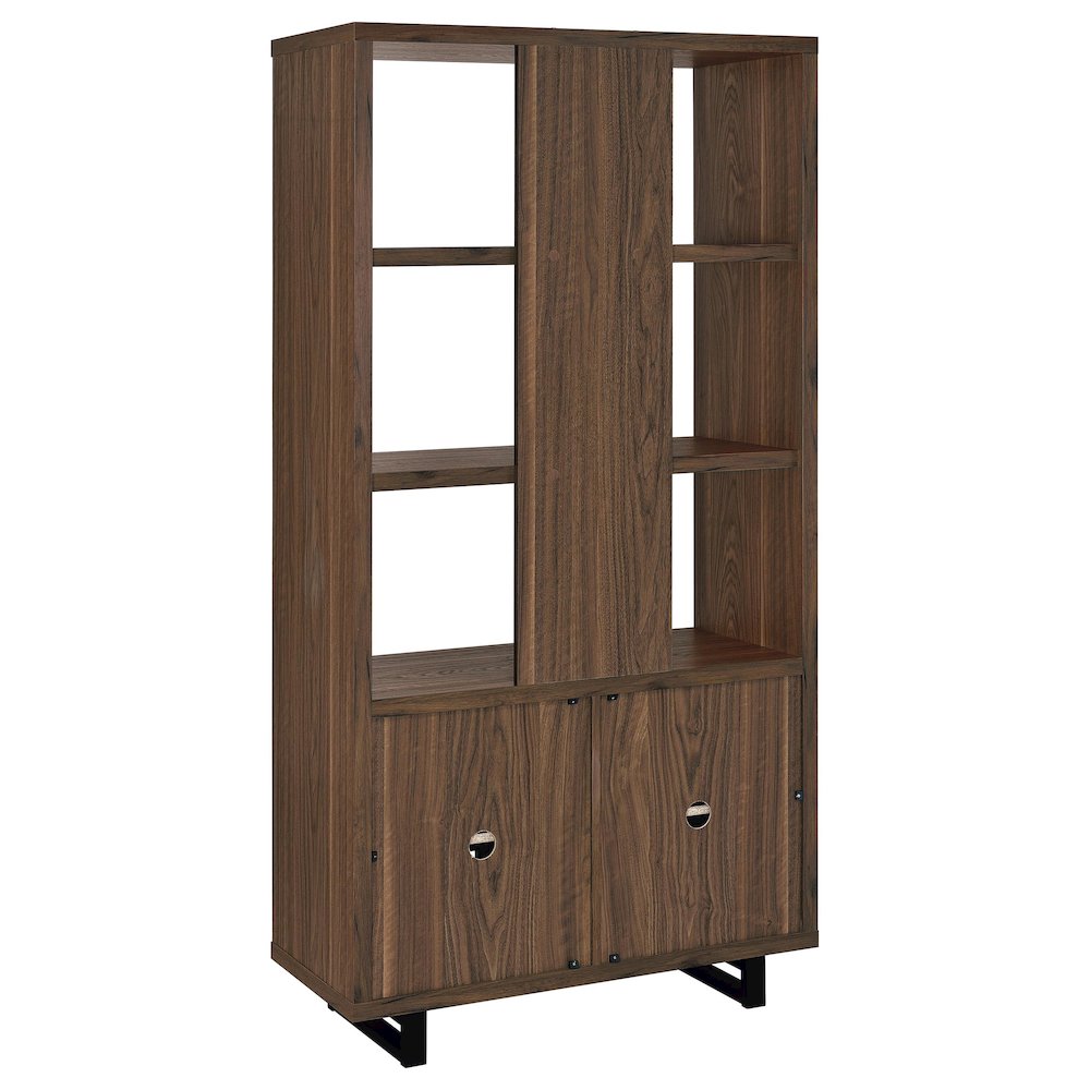 Rodger Walnut 3-shelf Cabinet Bookcase