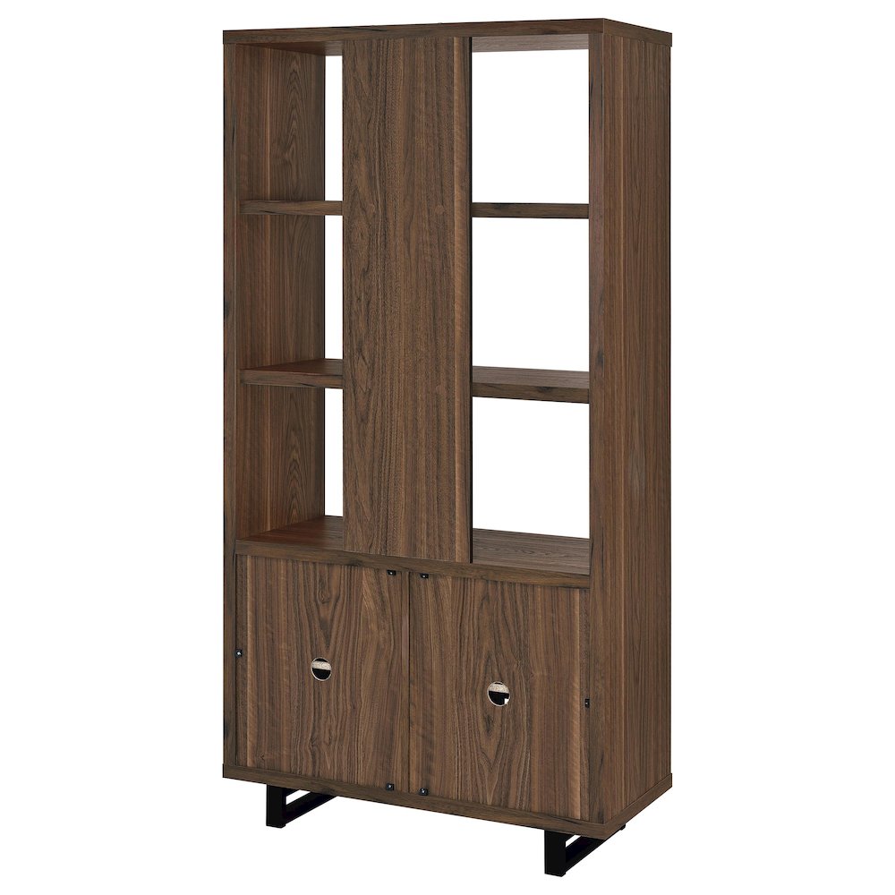 Rodger Walnut 3-shelf Cabinet Bookcase