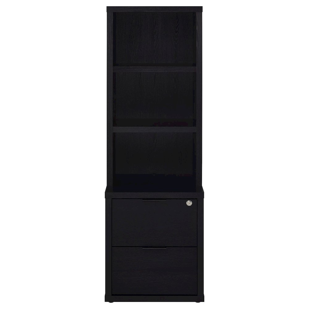 Geary Black 3-shelf Bookcase USB and Lockable Drawer