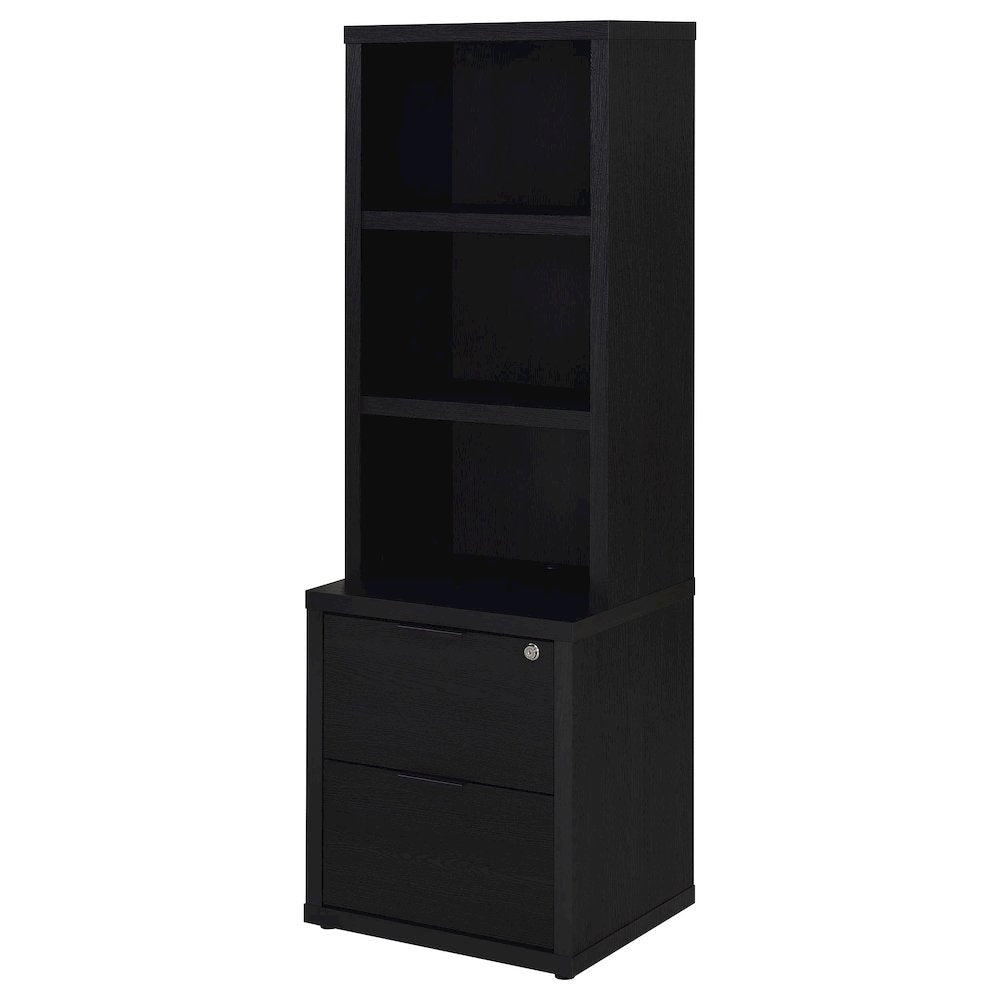 Geary Black 3-shelf Bookcase USB and Lockable Drawer