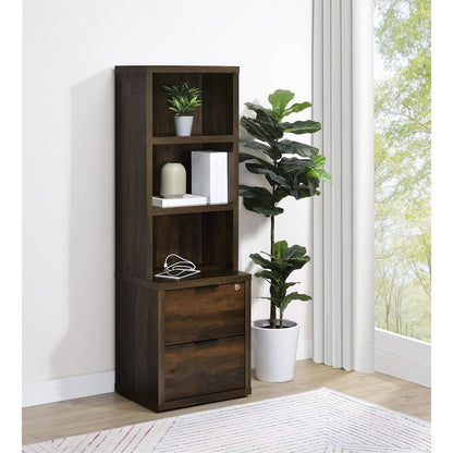 Geary Dark Pine 3-shelf Bookcase USB and Lockable Drawer