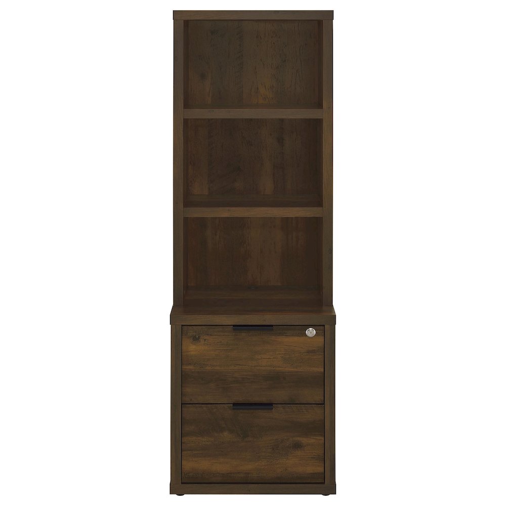 Geary Dark Pine 3-shelf Bookcase USB and Lockable Drawer