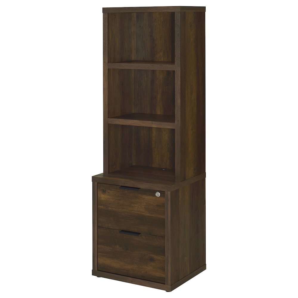 Geary Dark Pine 3-shelf Bookcase USB and Lockable Drawer