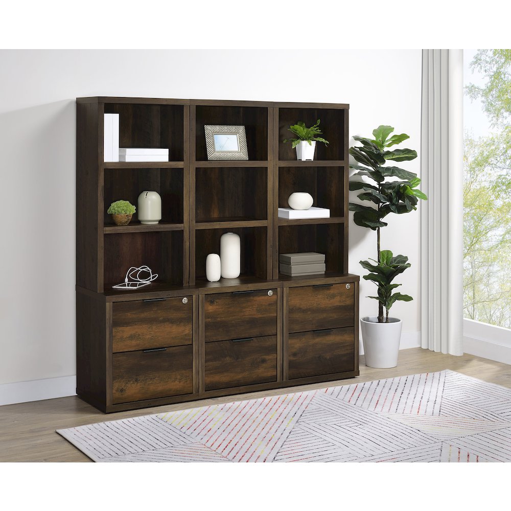 Geary Dark Pine 3-shelf Bookcase USB and Lockable Drawer