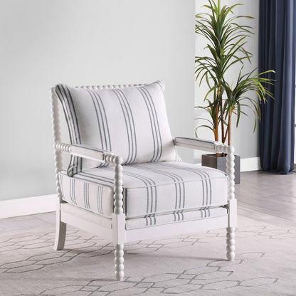 White and Navy Upholstered Stripe Accent Chair