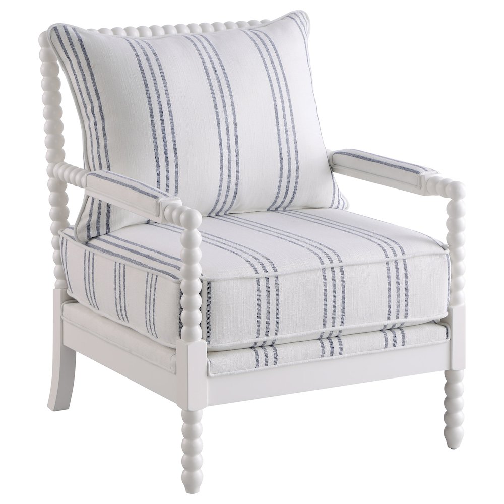 White and Navy Upholstered Stripe Accent Chair