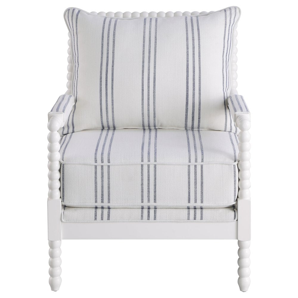 White and Navy Upholstered Stripe Accent Chair