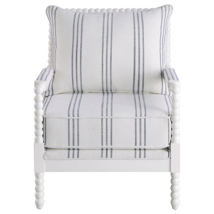 White and Navy Upholstered Stripe Accent Chair