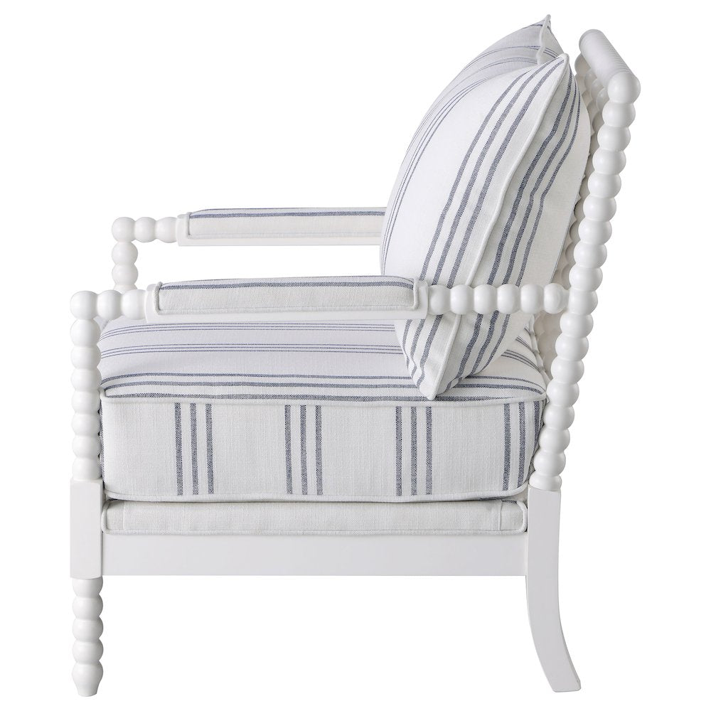 White and Navy Upholstered Stripe Accent Chair