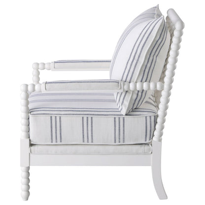 White and Navy Upholstered Stripe Accent Chair