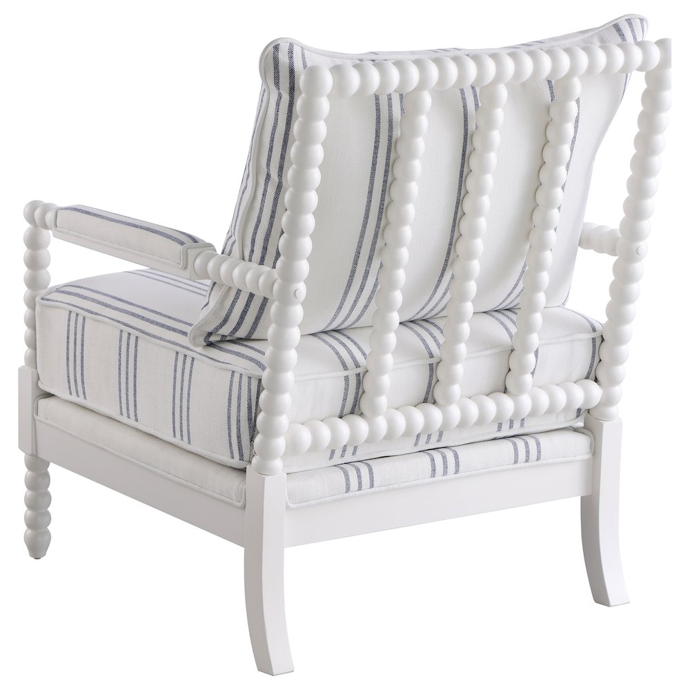 White and Navy Upholstered Stripe Accent Chair
