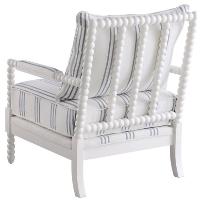 White and Navy Upholstered Stripe Accent Chair