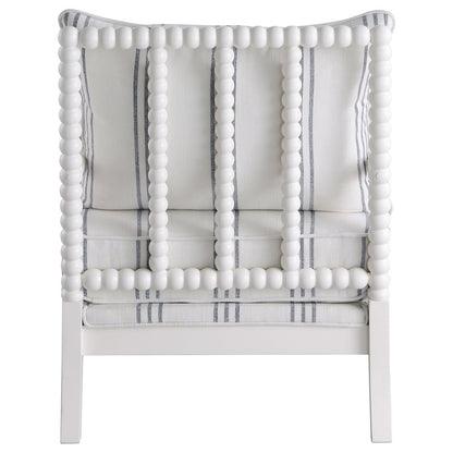 White and Navy Upholstered Stripe Accent Chair