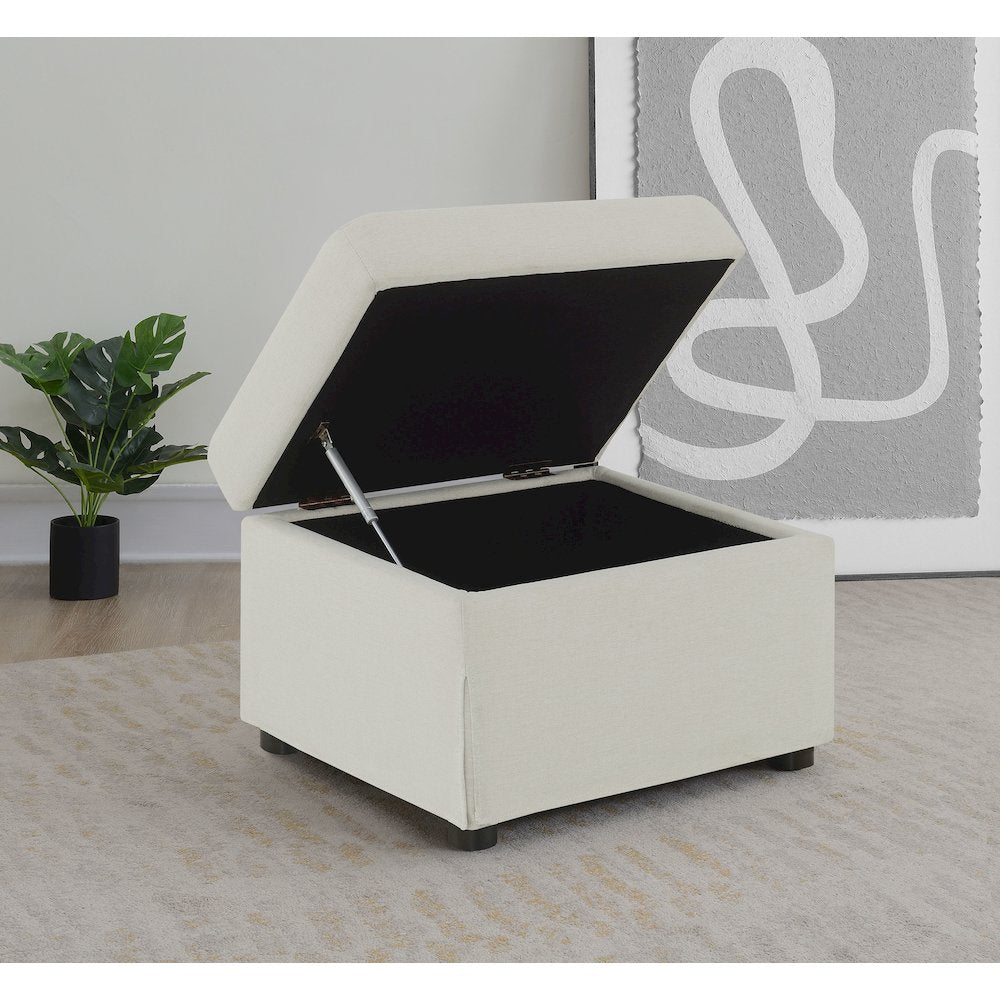 Merced Beige Upholstered Hydraulic Lift Top Storage Ottoman