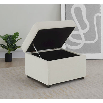 Merced Beige Upholstered Hydraulic Lift Top Storage Ottoman