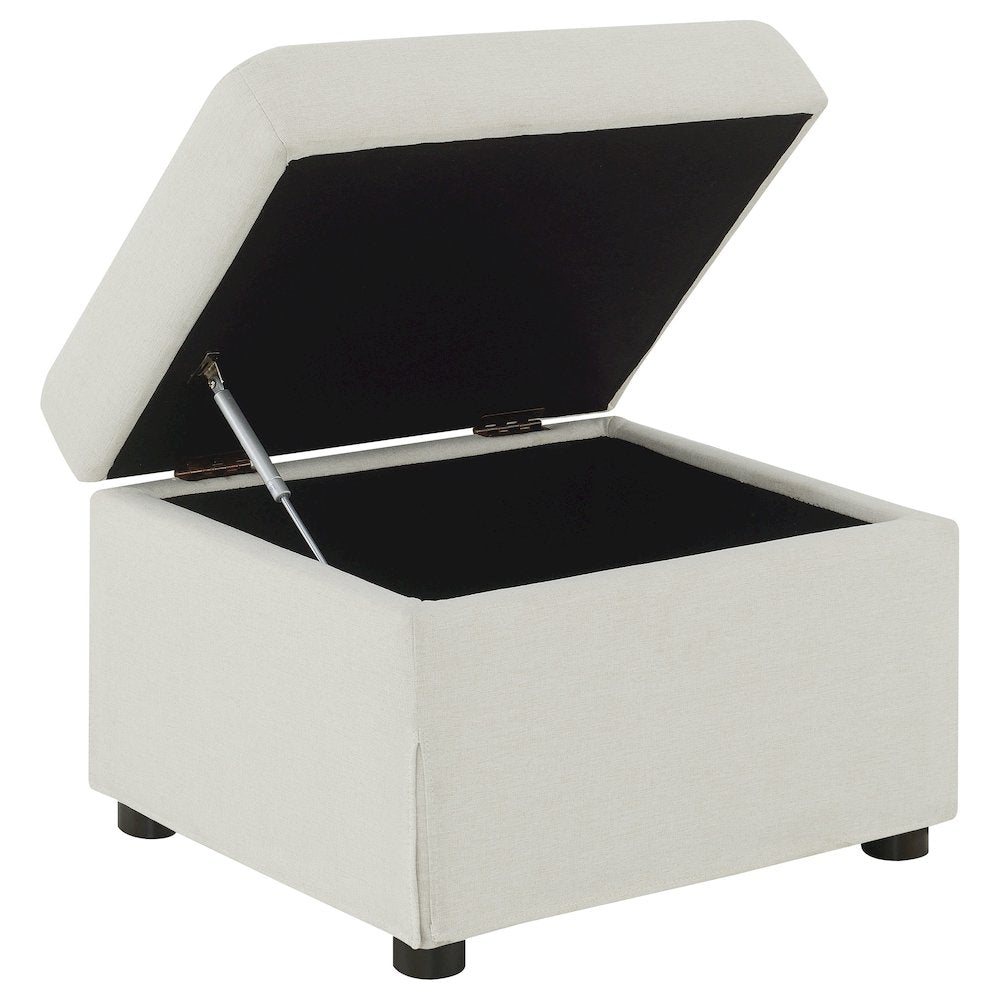 Merced Beige Upholstered Hydraulic Lift Top Storage Ottoman