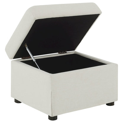 Merced Beige Upholstered Hydraulic Lift Top Storage Ottoman