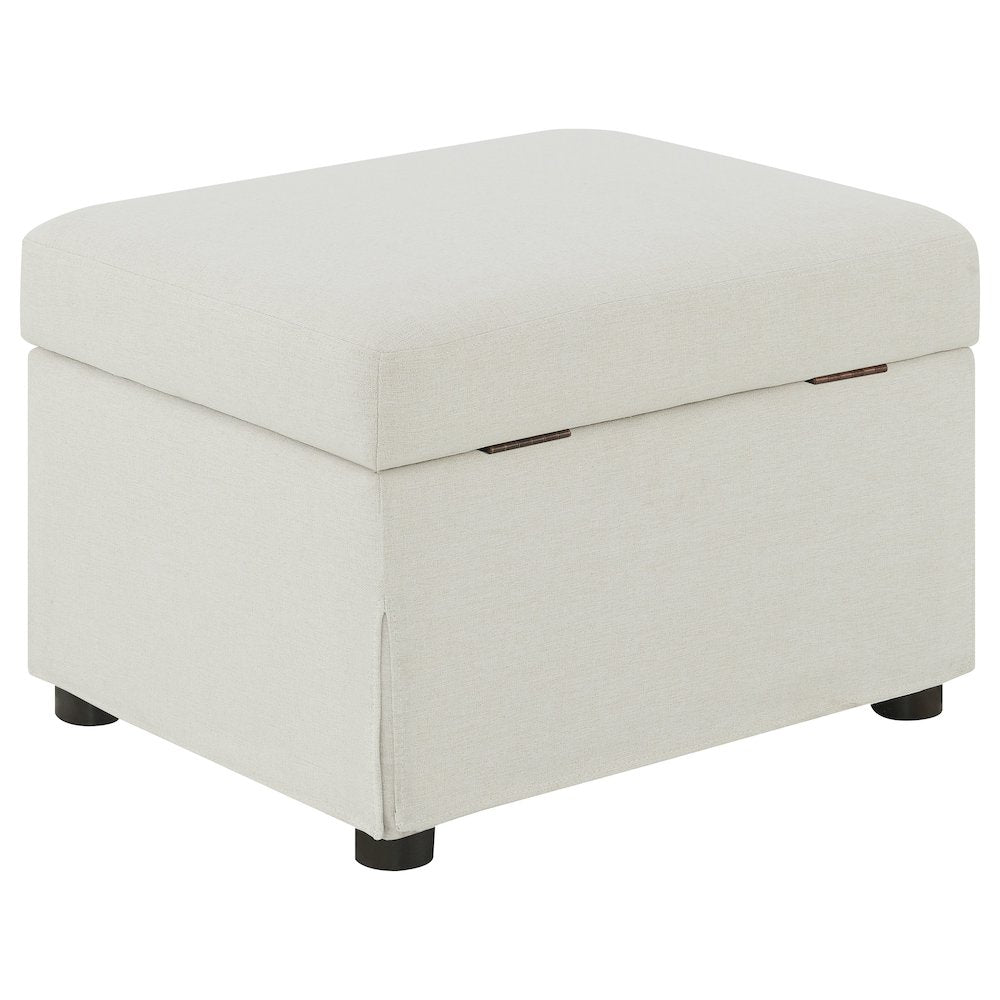 Merced Beige Upholstered Hydraulic Lift Top Storage Ottoman
