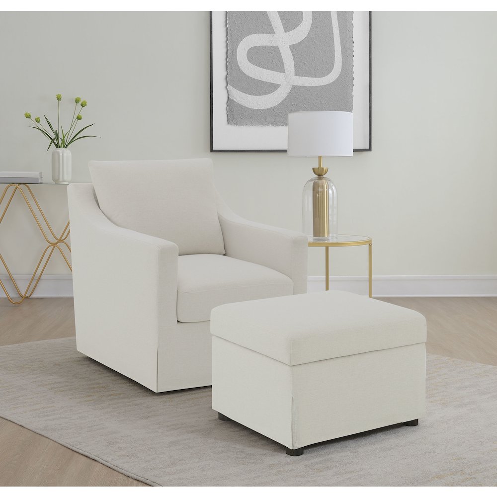 Merced Beige Upholstered Hydraulic Lift Top Storage Ottoman