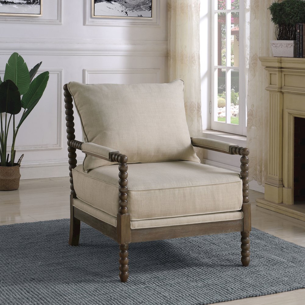 Traditional Faux Linen Accent Armchair