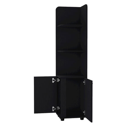 2-Door Cabinet with 3 Corner Shelves Black