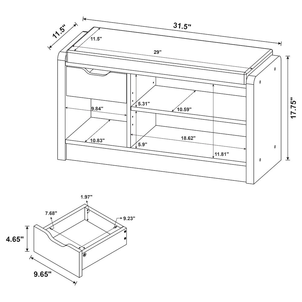 Astor Black 1-drawer Storage Bench