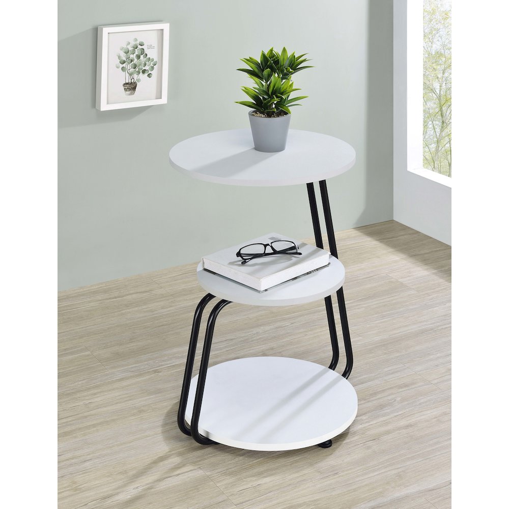 White and Black 3-Tier Round Side Table