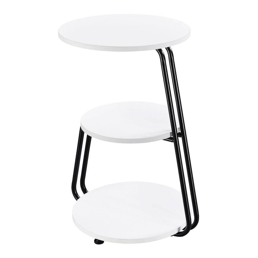 White and Black 3-Tier Round Side Table