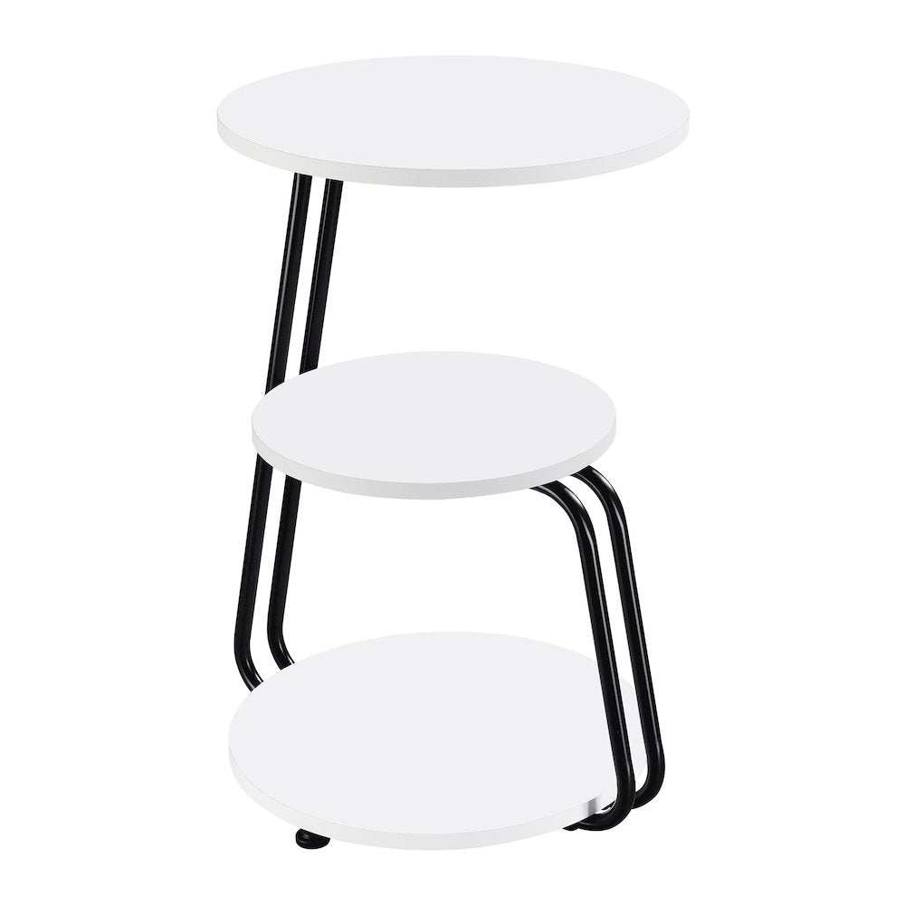 White and Black 3-Tier Round Side Table