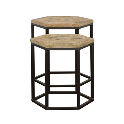 Natural and Black 2-piece Hexagon Nesting Table