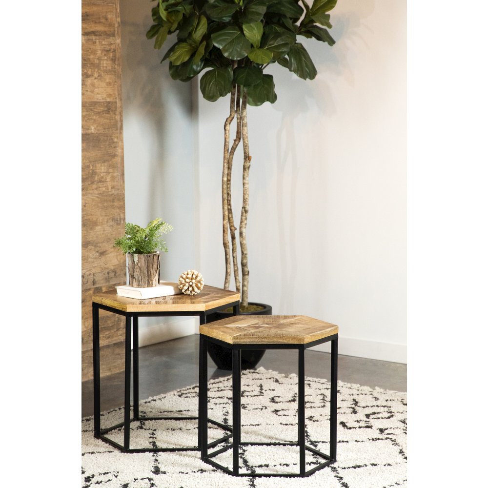 Natural and Black 2-piece Hexagon Nesting Table