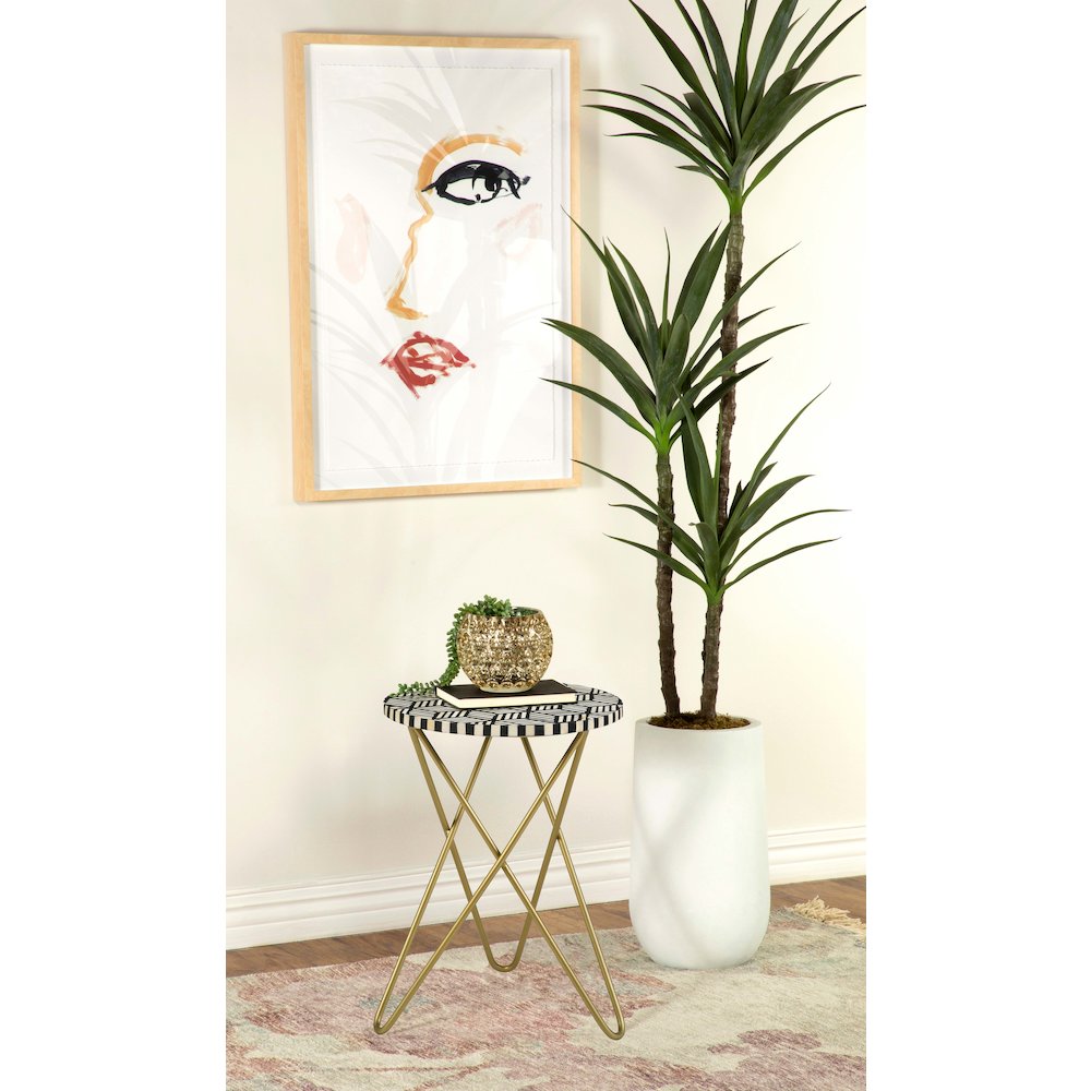 Black White and Gold Round Top Accent Table