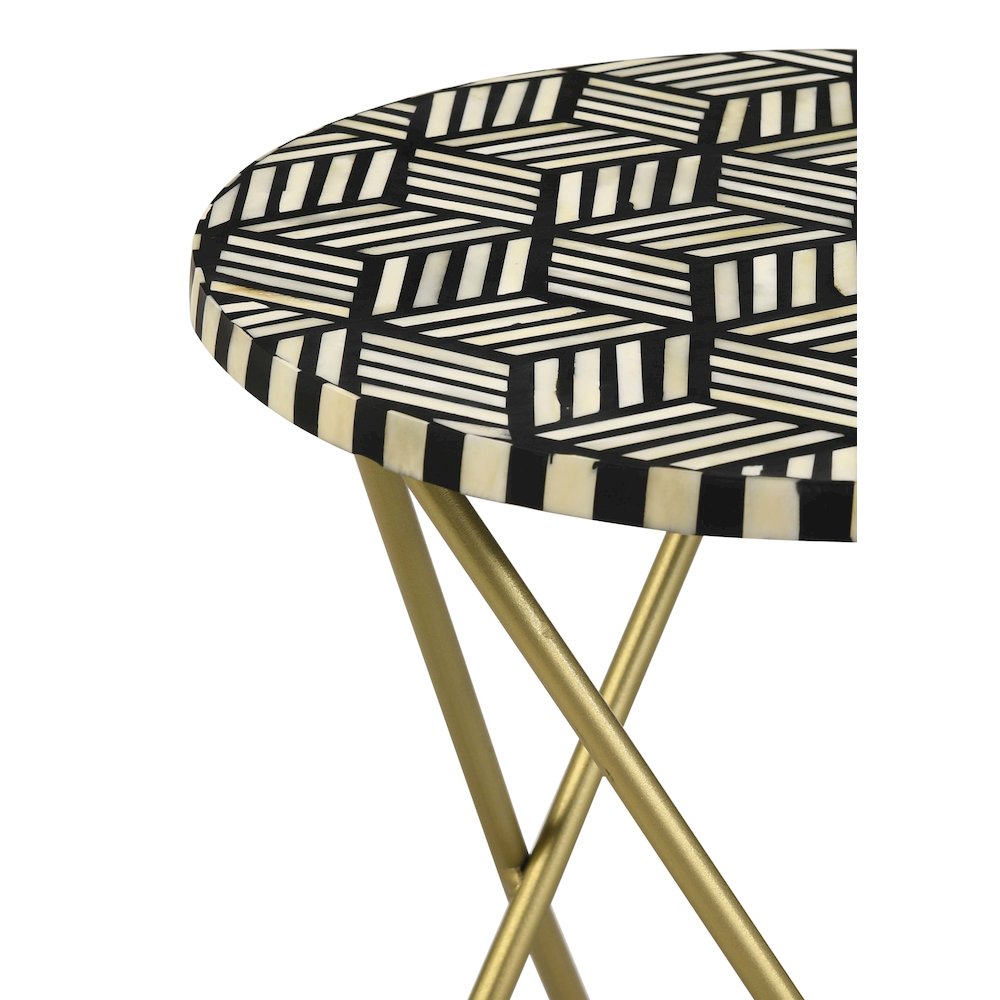 Black White and Gold Round Top Accent Table