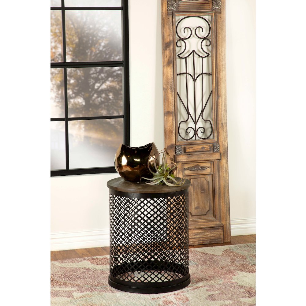 Natural and Black Drum Base Accent Table