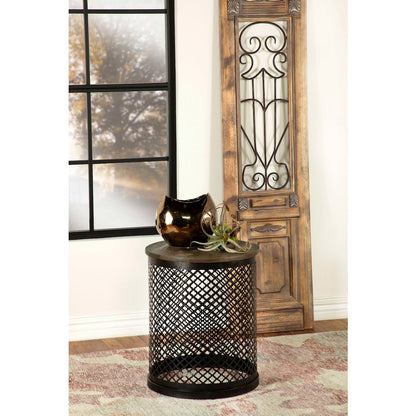 Natural and Black Drum Base Accent Table