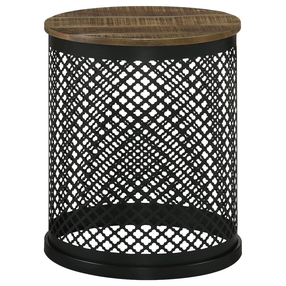 Natural and Black Drum Base Accent Table