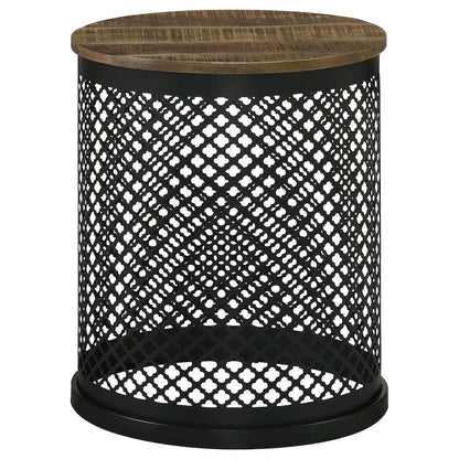 Natural and Black Drum Base Accent Table