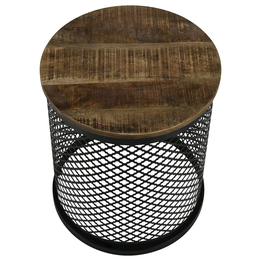 Natural and Black Drum Base Accent Table