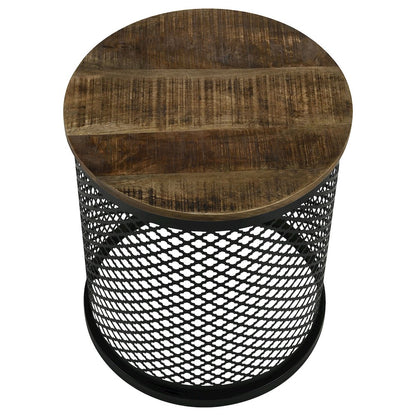 Natural and Black Drum Base Accent Table