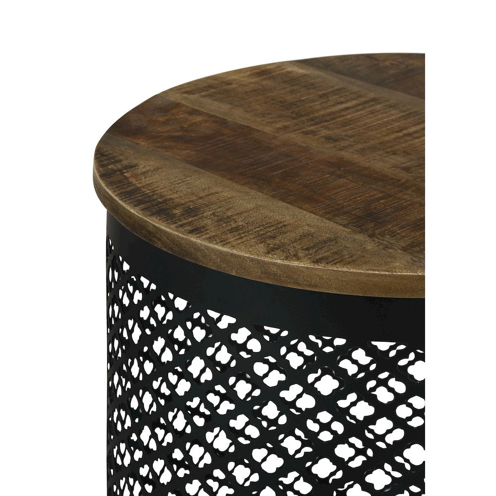 Natural and Black Drum Base Accent Table