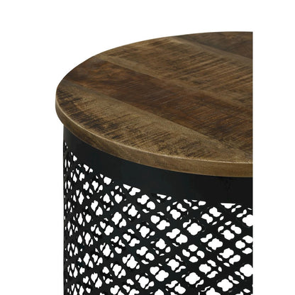 Natural and Black Drum Base Accent Table
