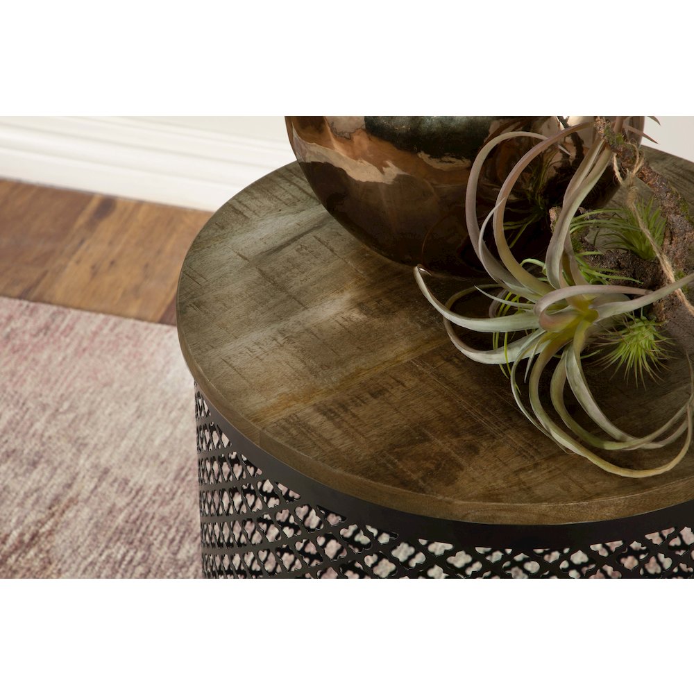 Natural and Black Drum Base Accent Table