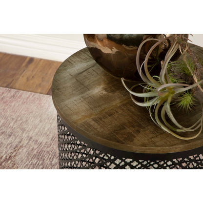 Natural and Black Drum Base Accent Table