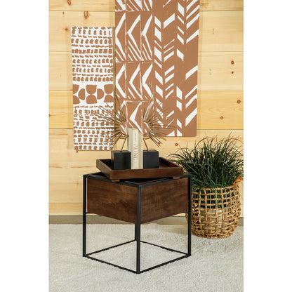 Dark Brown and Gunmetal Accent Table with Top Tray