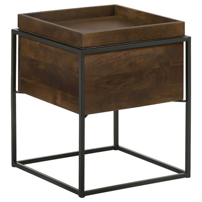 Dark Brown and Gunmetal Accent Table with Top Tray
