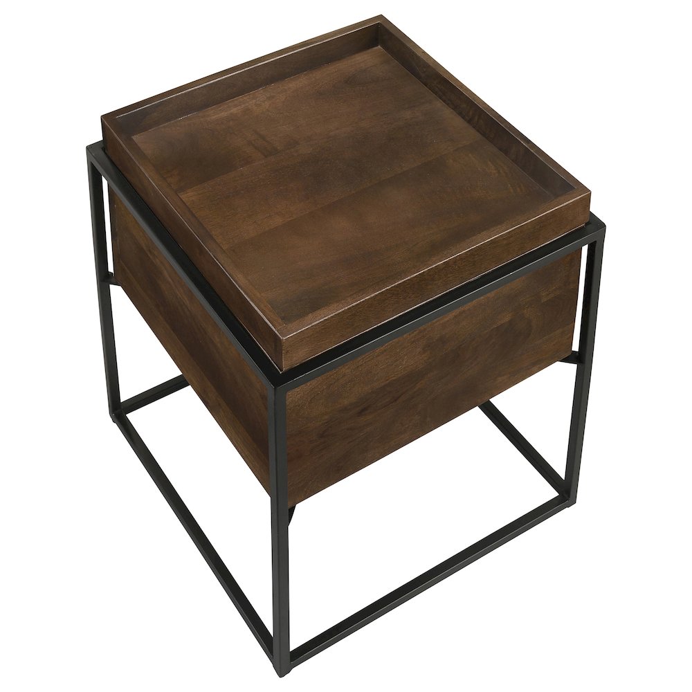 Dark Brown and Gunmetal Accent Table with Top Tray