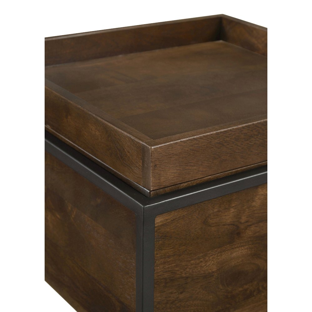 Dark Brown and Gunmetal Accent Table with Top Tray